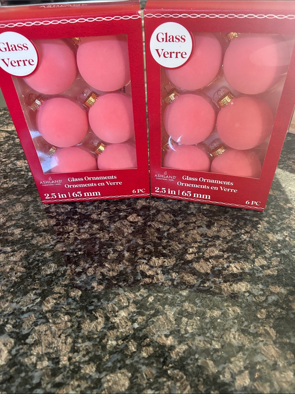 ASHLAND FAUX VELVET PINK GLASS ORNAMENTS LOT OF 2 (12 Pc) NWT